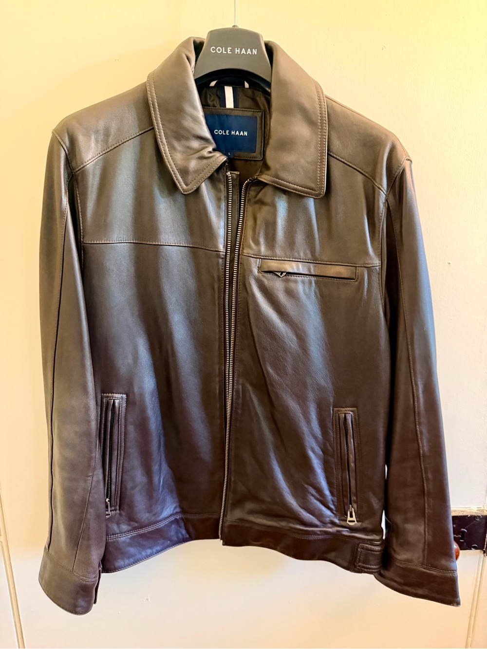 Cole Haan Men's Dark Brown Leather Bomber Jacket